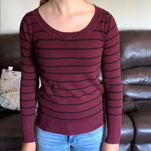 Burgundy striped sweater, crew neck